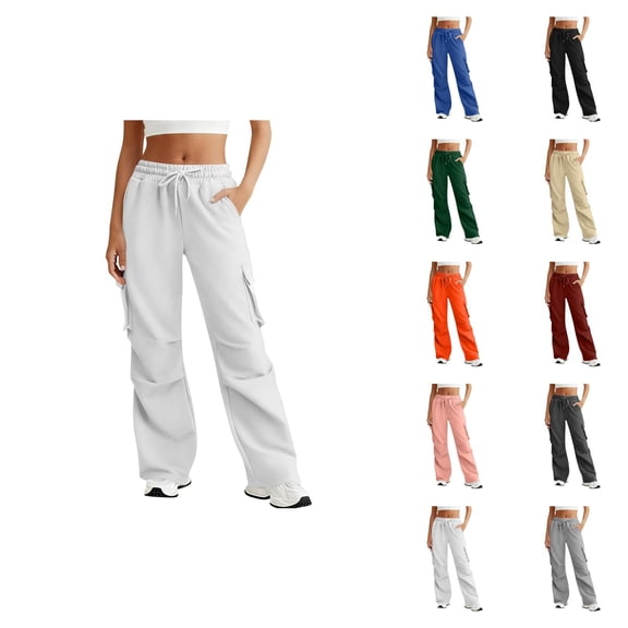 Cargo Sweatpants for Women 2026 Trendy Elastic High Waist Wide Straight Leg Loose Casual Sweat Pants with Pockets
