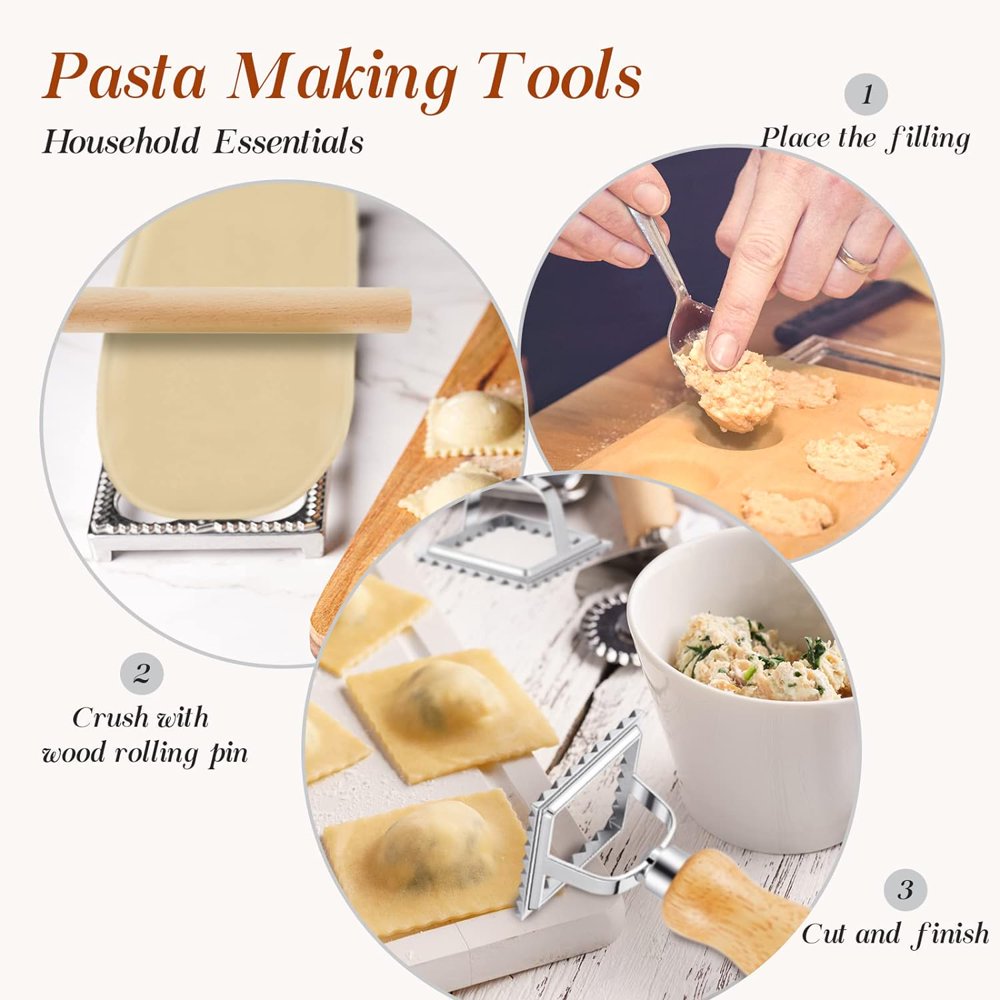 Kit Ravioli Maker Bugucat 11 Pièces - Moules Acier Inox 304, Cutter Pâte à Dumplings, Tarte, Biscuits