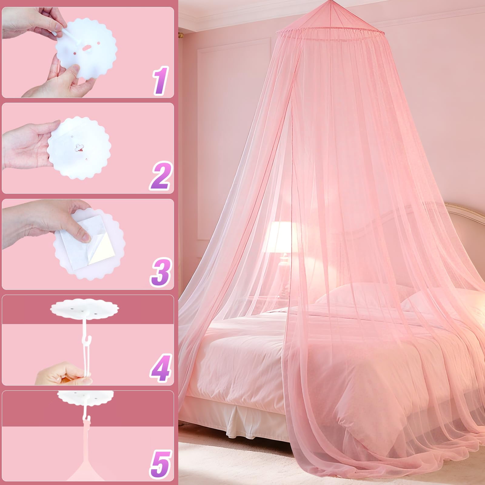 Pink Princess Bed For  Full And Queen Sizes; Mosquito Net Outdoor Use;bedroom Accessories;ceiling Tent Reading Nooks