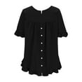 thumbnail image 4 of WREESH Womens Blouses Spring Summer Solid Color Casual Loose Fashion T-Shirt Short Sleeve Round-Neck Button Tops Ramie Blouse Black, 4 of 7