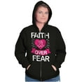 thumbnail image 3 of Faith Over Fear Breast Cancer Ribbon Zip Hoodie Sweatshirt Women Brisco Brands S, 3 of 6