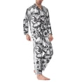 thumbnail image 2 of Lsque Monochrome Botanical Illustration Pattern Long Sleeve Pajama Set for Men - Soft 2-Piece Sleepwear and Loungewear Set with Pockets, Comfy Nightwear-Small, 2 of 7