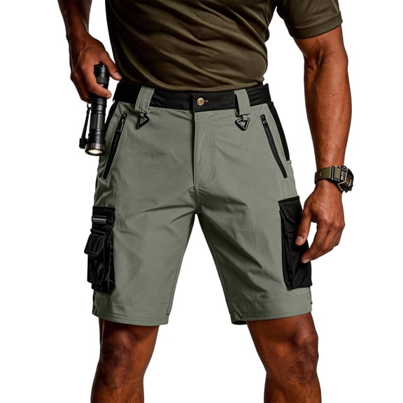 ASDFVBKG Men's Mountain Bike Shorts: Loose Fit Stretch Cargo Shorts with Zipper Pockets for Cycling Hiking Casual Quick Dry Green 3XL