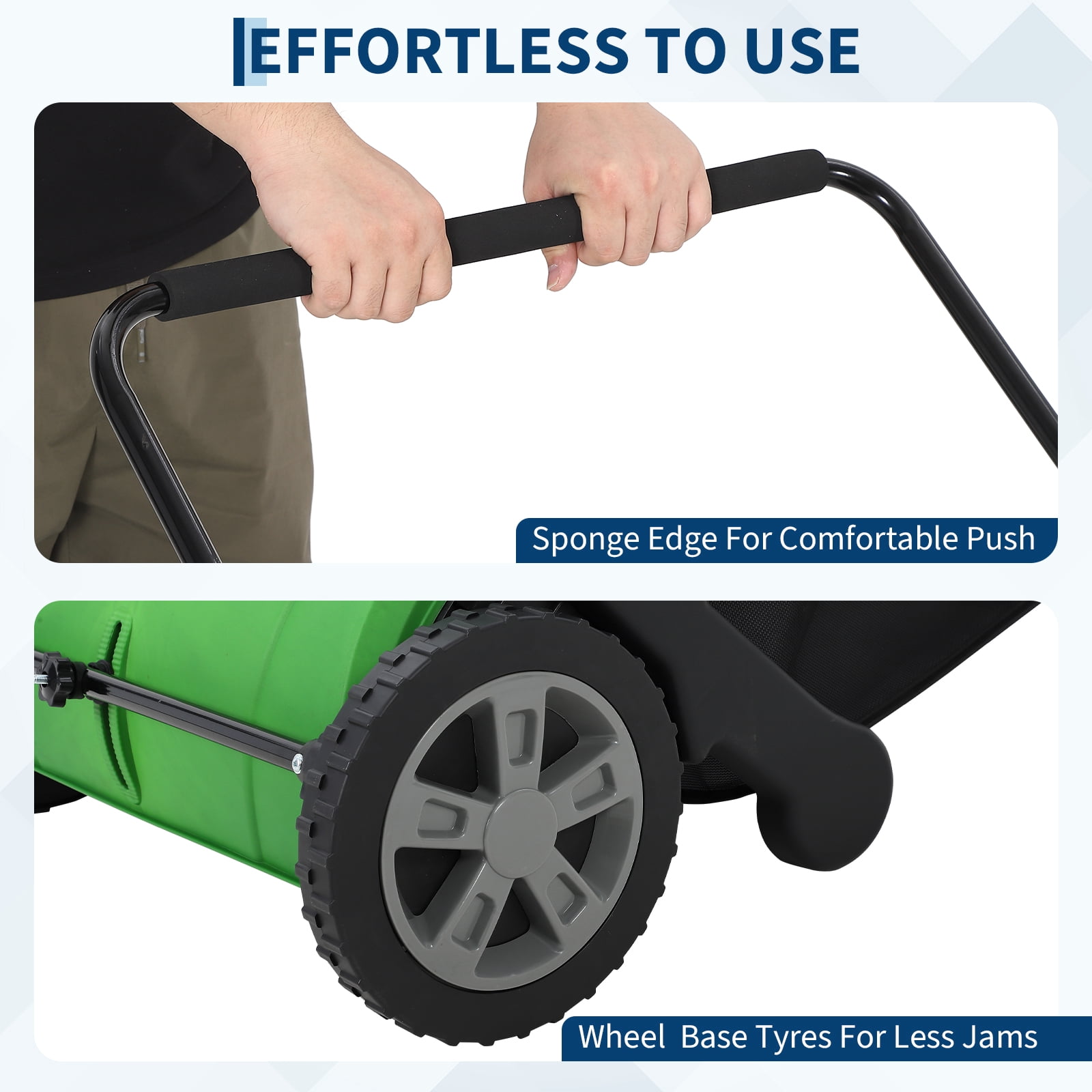 21-Inch Push Lawn Sweeper, Heavy Duty Leaf Collector Manual Leaf Sweeper Walk-Behind Grass Collector for Lawns,