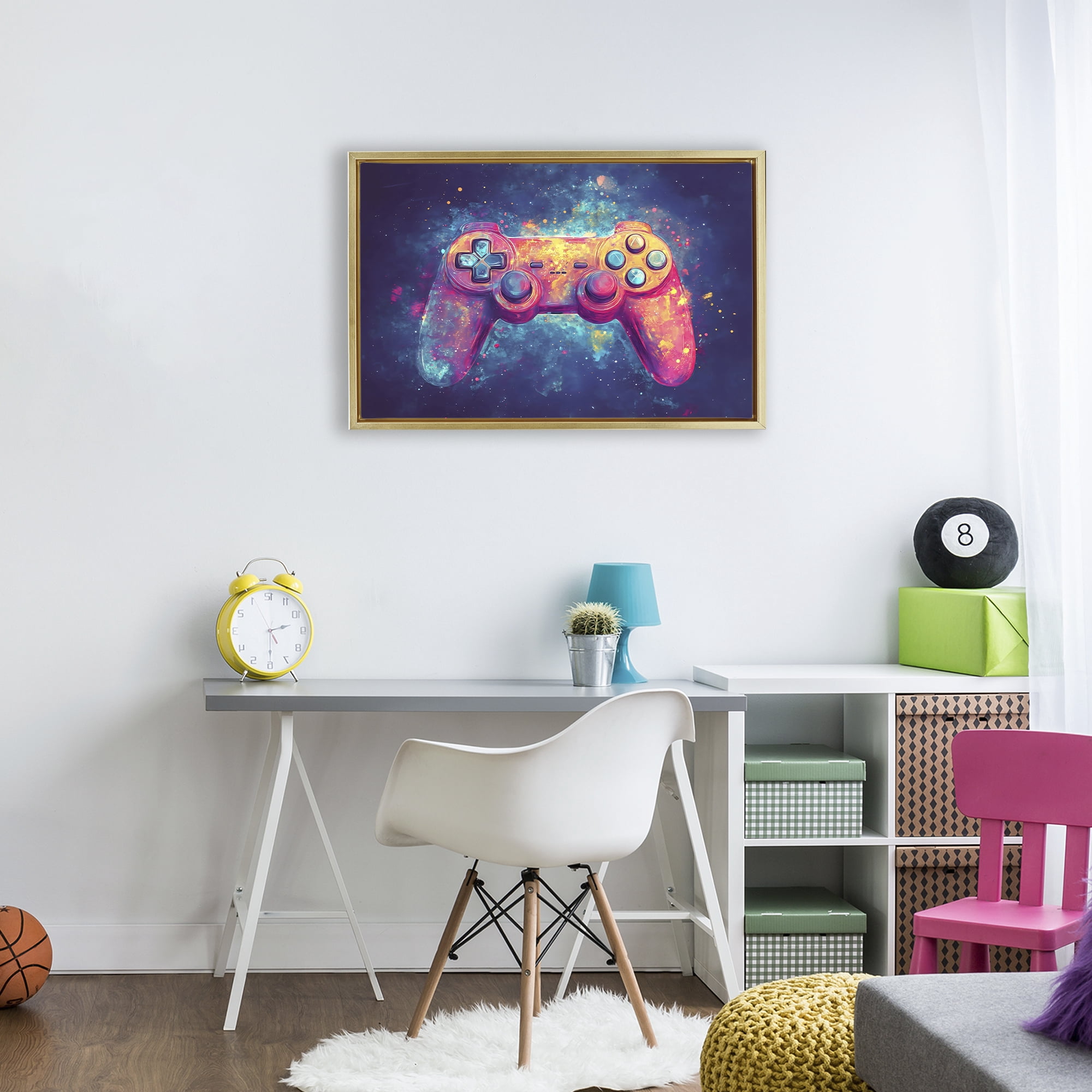 Stupell Industries Futuristic Cosmic Game Controller Gold Framed Floater Canvas Wall Art, design by Creative Studio