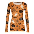 thumbnail image 4 of IYYVV Halloween Shirts for Women 2026 Long Sleeve Crewneck Slim Fitted Basic Tees Funny Ghost Pumpkin Graphic Ribbed Shirts Saffron XL, 4 of 6