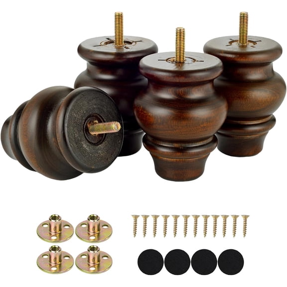 3 Inch Furniture Feet Wood Bun Set of 4 Ottoman Couch Sofa Replacement Legs