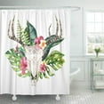 thumbnail image 1 of ABPHQTO Cortina de ducha con diseño de calavera de vaca bohemia y hojas de palma tropicales, ciervo occidental, 160x180 cm, 1 of 1