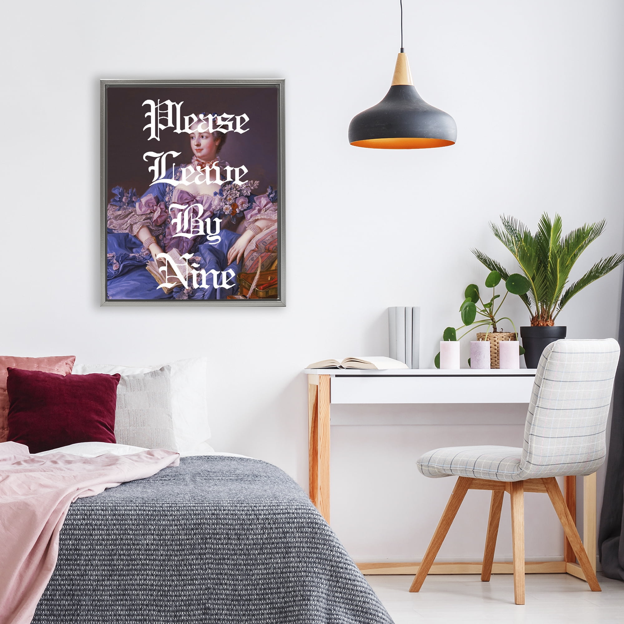 Please Leave By Nine Gray Framed Floater Canvas Wall Art, design by Lil' Rue
