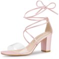 thumbnail image 1 of Sandalias de Tacón Allegra K con correa transparente y Tacón de Bloque Rosa brillante 39, 1 of 6