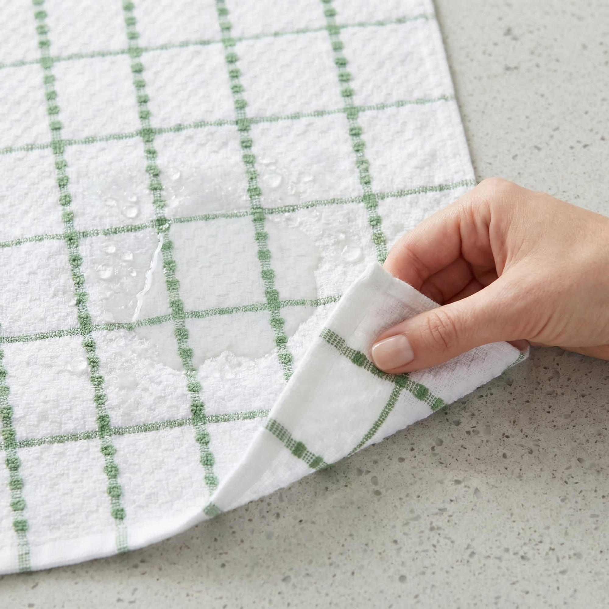 Unique Bargains 2Pcs Classic Plaid 100% Cotton Quick Dry Kitchen Towels Green 25" x 15"