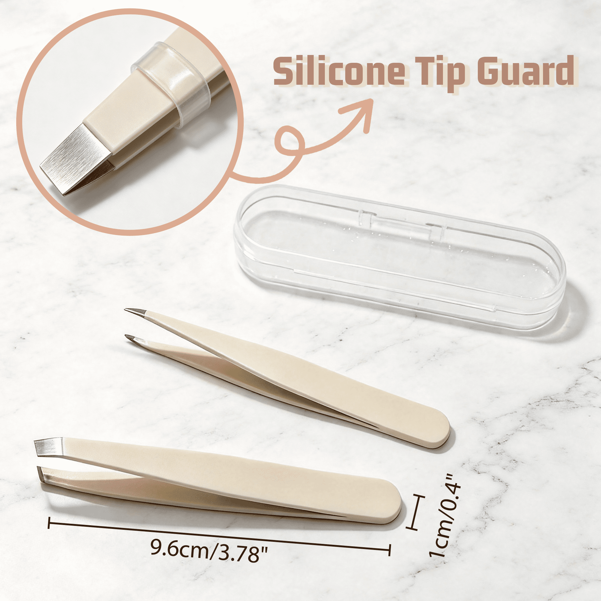 2-Pack Tweezers for Eyebrows, Facial Hair, Ingrown Hair Removal, Slant and Point Tip Tweezer Set for Women and Men, Professional Stainless Steel Precision Eyebrow Plucking Grooming with Case