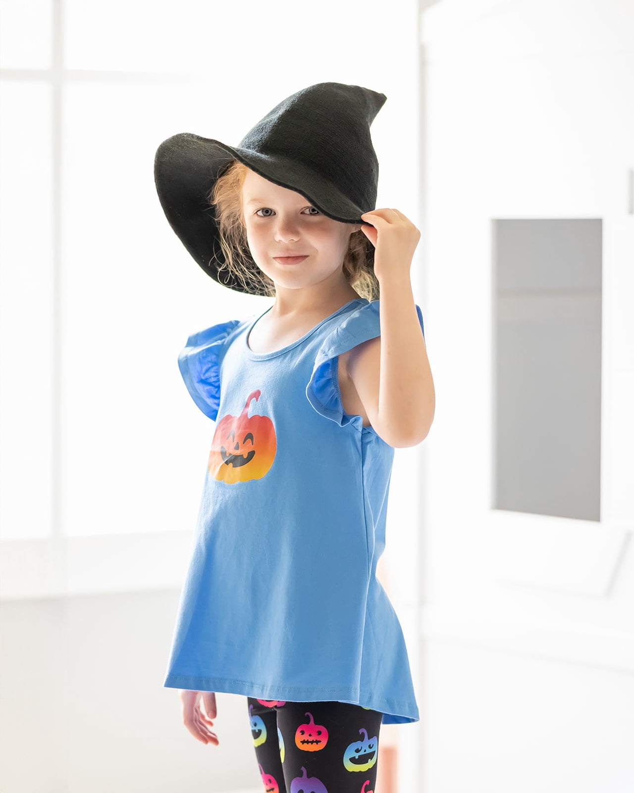 Millie Loves Lily Girls Blue Halloween Tee & Pumpkin Printed Leggings Size 10, 2-pc