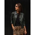 thumbnail image 3 of Chaqueta de cuero recortada con solapa de color verde oliva Retro para mujer, abrigo elegante con botones y bolsillos de manga larga, ropa de calle alta para mujer 2024, 3 of 5
