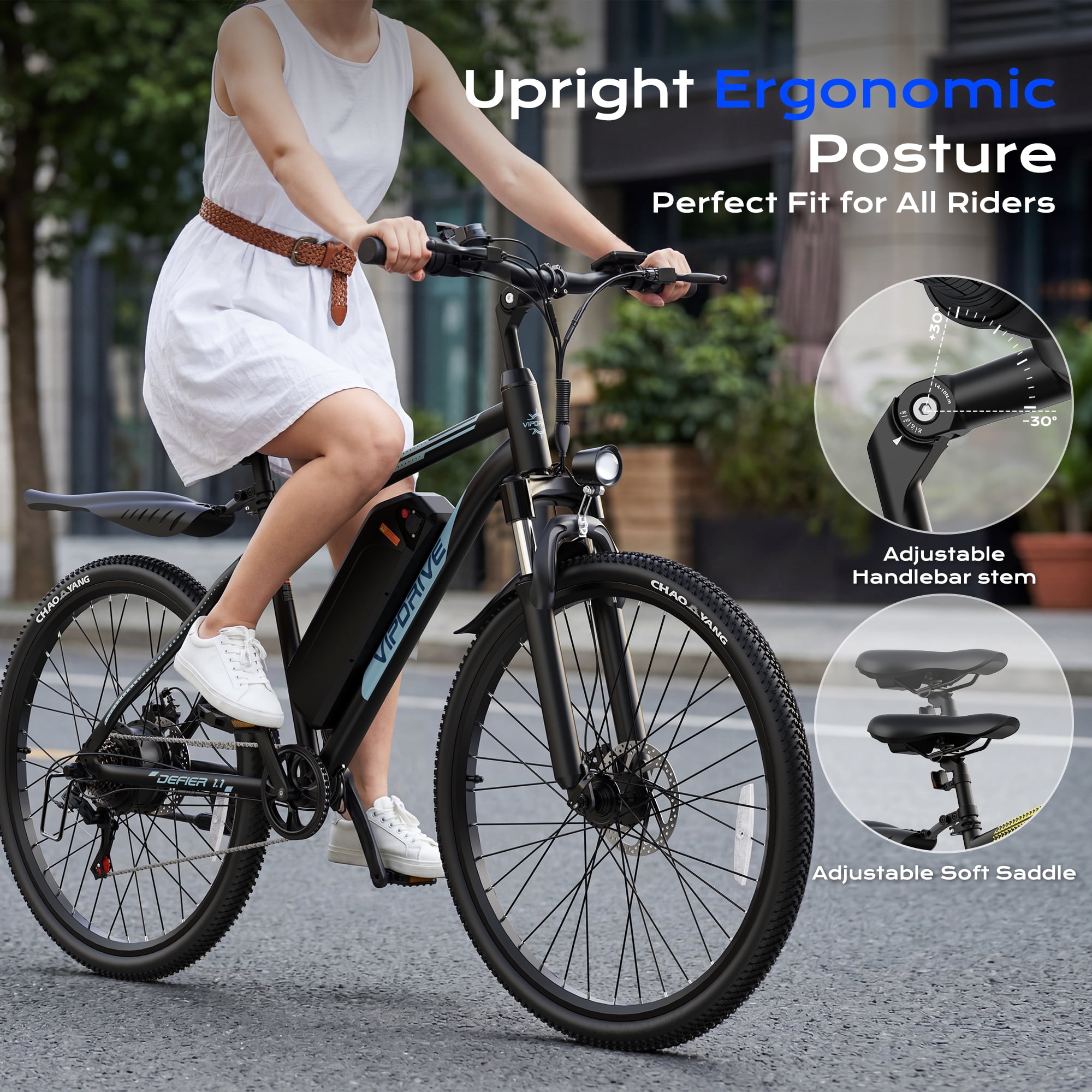VIPDRIVE Electric Bike for Adults 26", 750W Peak Ebike, 48V 7.8AH Removable Battery，Up to 40 Miles 20MPH Electric Mountain Bike，Front Fork Suspension，7-Speed Shimano Gears，UL2849