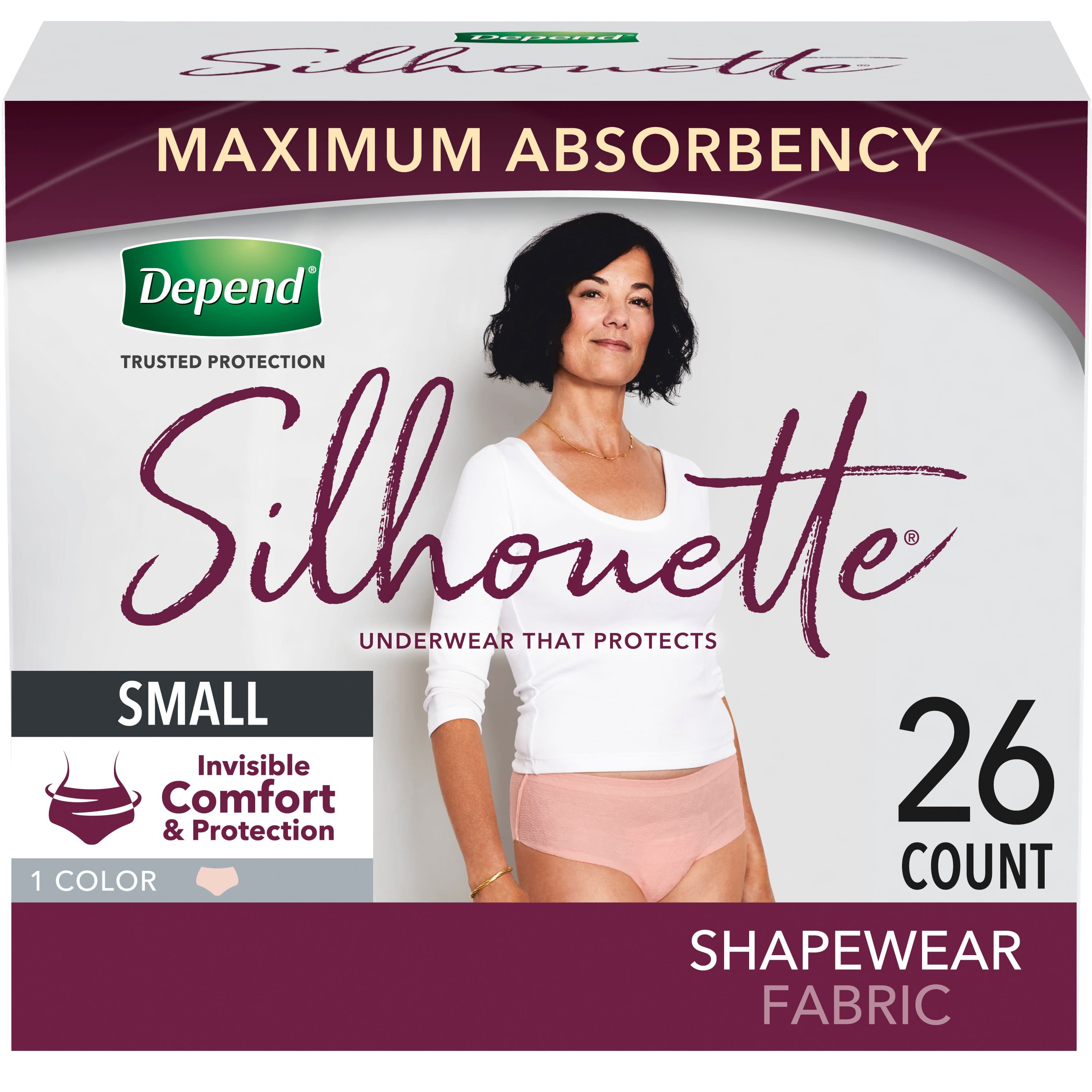 Depend Silhouette Incontinence Underwear for Women, Maximum Absorbency, S, Pink, 26ct