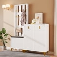 thumbnail image 4 of Coat Rack Set with Shoe Bench and Cushion, Coat Rack Front with Hooks, Shoe Cabinet with Drawers and Doors,White, 4 of 22