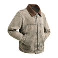 thumbnail image 6 of Rexolia Mens Vintage Washed Denim Jacket Corduroy Collar Long Sleeve Snap Button Jean Coat Retro Streetwear for Fall Winter Outdoor Light Brown S, 6 of 7