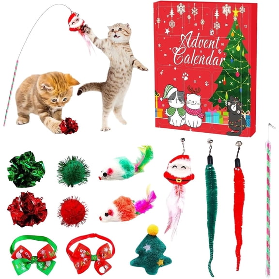 Cat Advent Calendar 2025, 24 Days Christmas Countdown Calendar, Interactive Cat Toys Set for Indoor Cats with Catnip Toys, Mice, Feather Teaser Wand & Bell Balls, Xmas Gifts for Cat Lovers