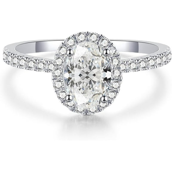 2CT Solitaire Engagement Rings for Women Halo Ring Promise Rings for her Sterling Silver plated with 18K White Gold Rings for Women D Color VVS1 Clarity