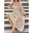 thumbnail image 2 of Womens Color Block Long Sleeve Boho Midi Dress Casual Beach Button Down Shirt Dress, 2 of 6