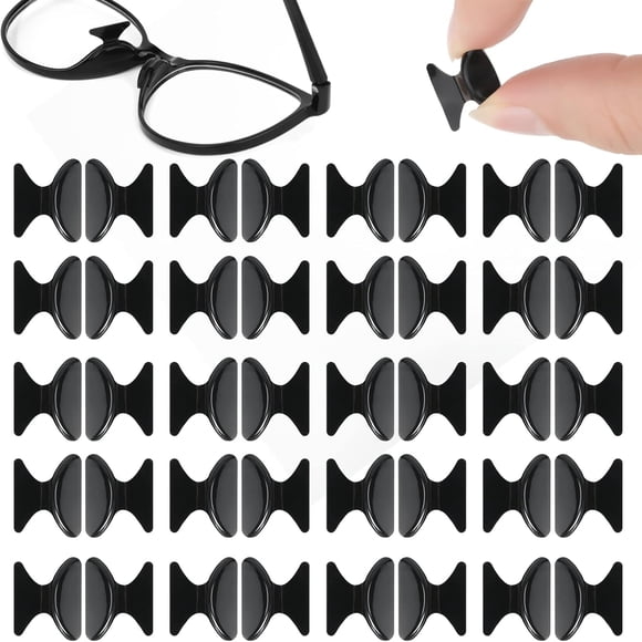 [20 Pairs] Anti-Slip Nose Pads, Mwoot Soft Silicone Butterfly Shape Nose Pads, Self Adhesive Eyeglass Nose Pads for Reading Glasses Sunglasses (Black)