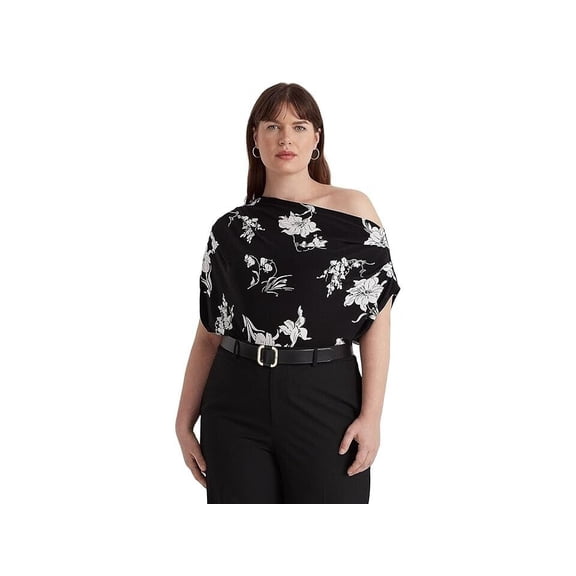 LAUREN Ralph Lauren Plus Size 3X Floral Stretch Jersey Tee Black MSRP $100
