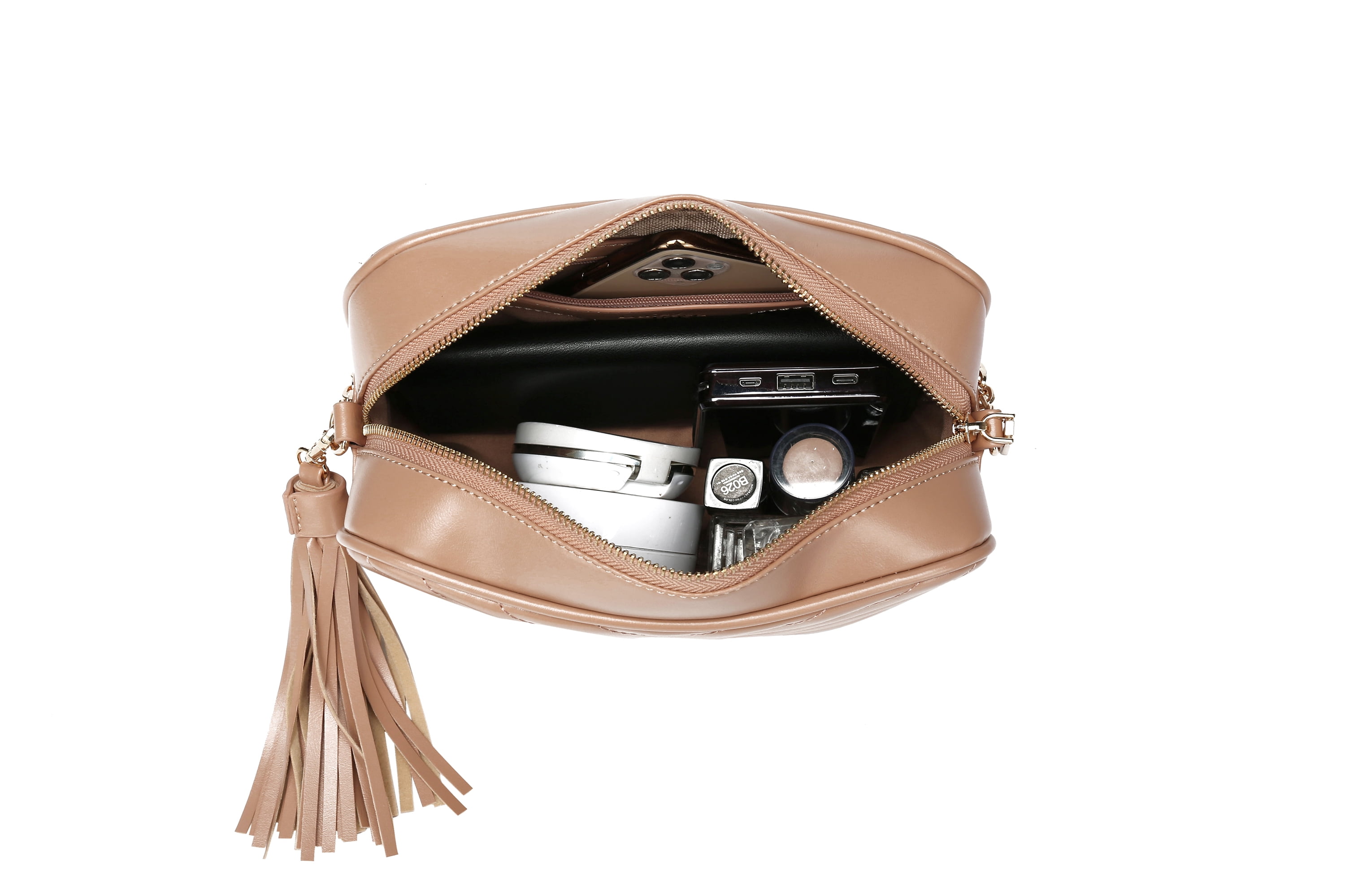 Daisy Rose Quilted Shoulder Cross body bag for Women with tassel - PU Vegan Leather - Blush