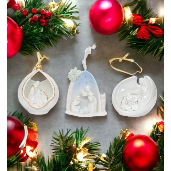 Ceramic Nativity Scene Christmas Tree Ornaments-Set of 3, Home Décor, Gift for Her, Gift for Mom, Religious Décor, Christmas Décor