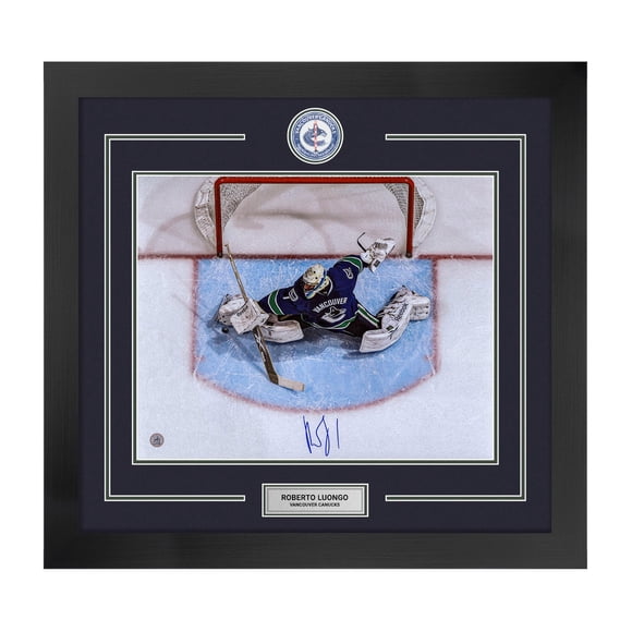 Roberto Luongo Logo de la Glace du Centre des Canucks de Vancouver Signé Cadre 28x30