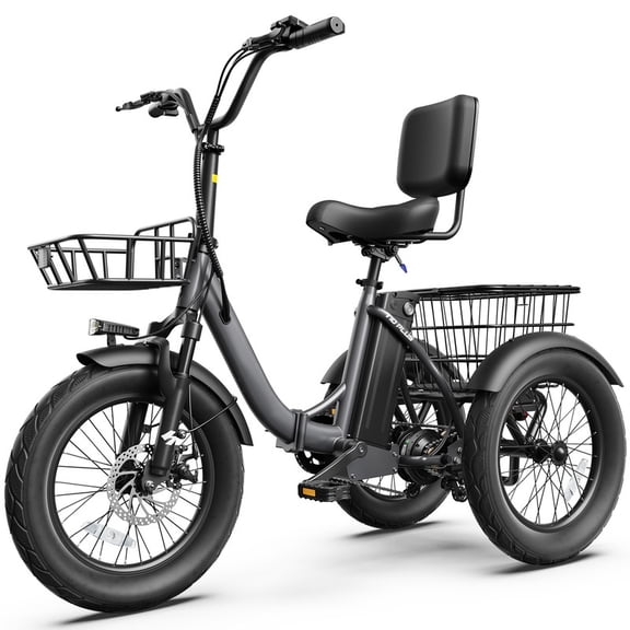 Hopepeak T10 Plus Electric Tricycle for Adults, Folding 3 Wheels Electric Bike with 350W Hub Motor, 18MPH Max Speed 48V 10.4Ah Removable Battery Foldable Etrike,Gray