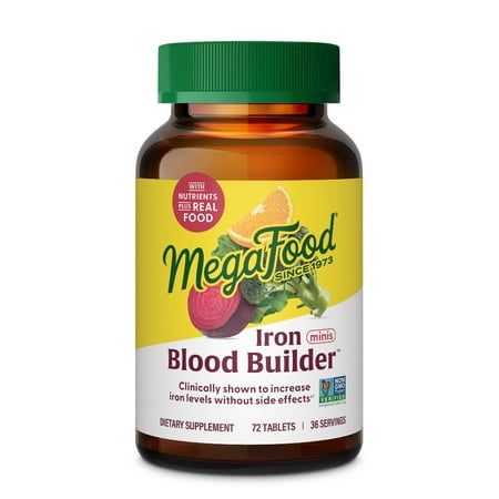 MegaFood Blood Builder Minis - Iron Supplement for Women with Vitamin C B12 - 36 Servings