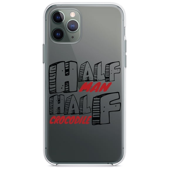 DistinctInk Clear Shockproof Hybrid Case for iPhone 13 PRO (6.1" Screen) - TPU Bumper Acrylic Back Tempered Glass Screen Protector - Half Man Half Crocodile