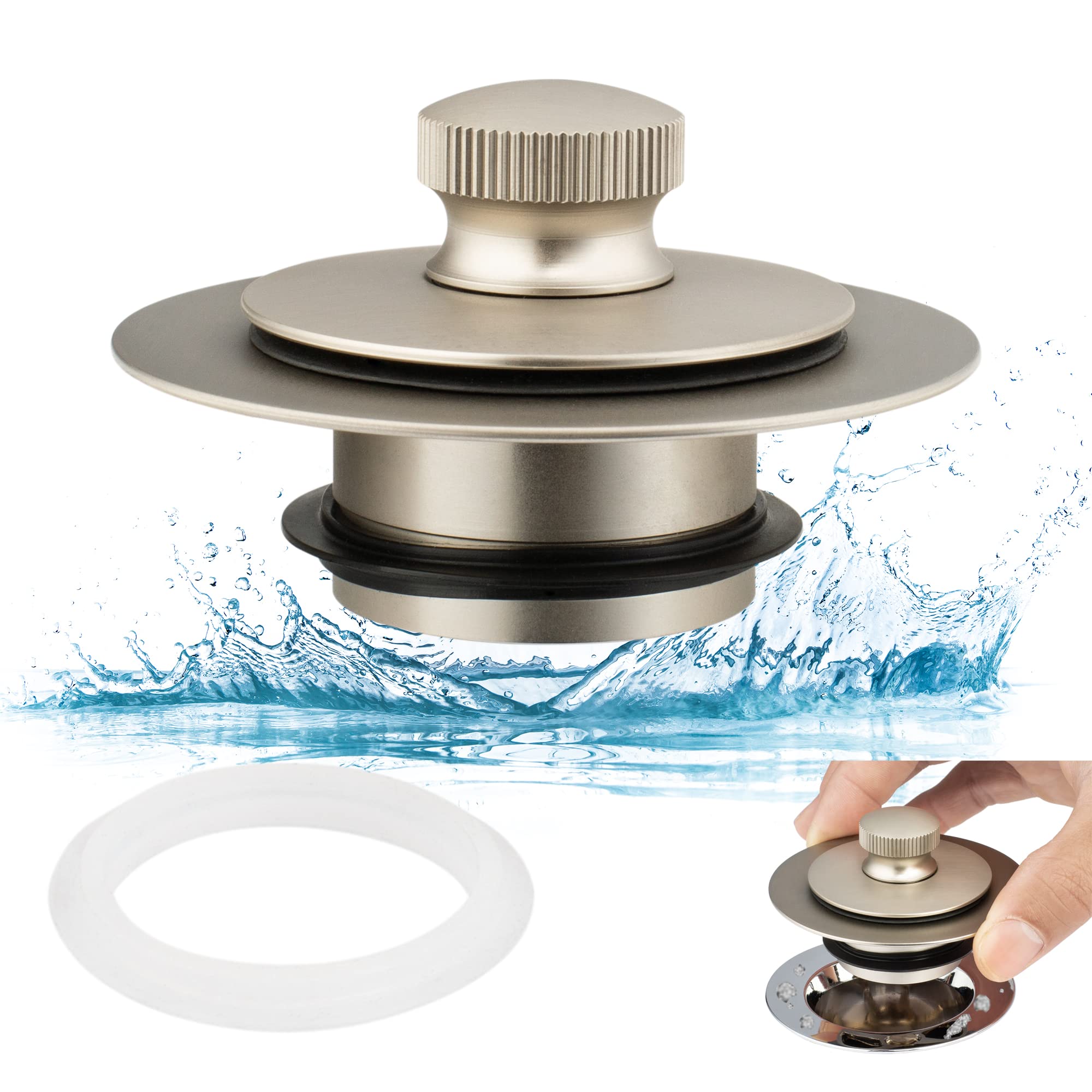 Universal Lift and Turn Bath Drain Stopper and Cover, Bathtub Drain Stopper, Replaces lift and