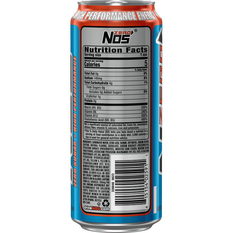 NOS High Permance Energy Drink, Zero Sugar, 16 fl oz - Walmart.com