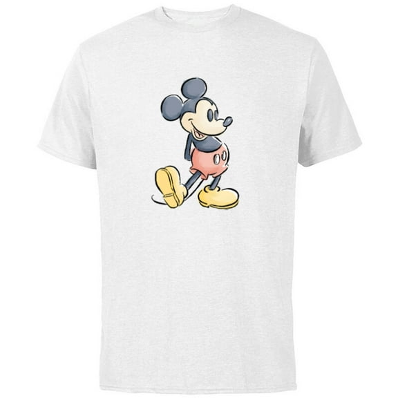Disney Mickey Mouse Classic Pose Watercolor - Short Sleeve Cotton T-Shirt for Adults - Customized-White