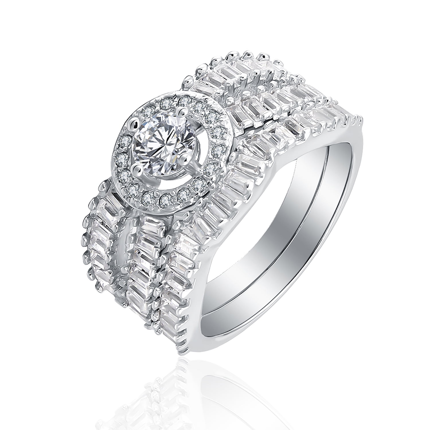 Adora 3Pc Halo Pave Wedding Engagement Ring Blk Band Set Ginger Lyne Collection
