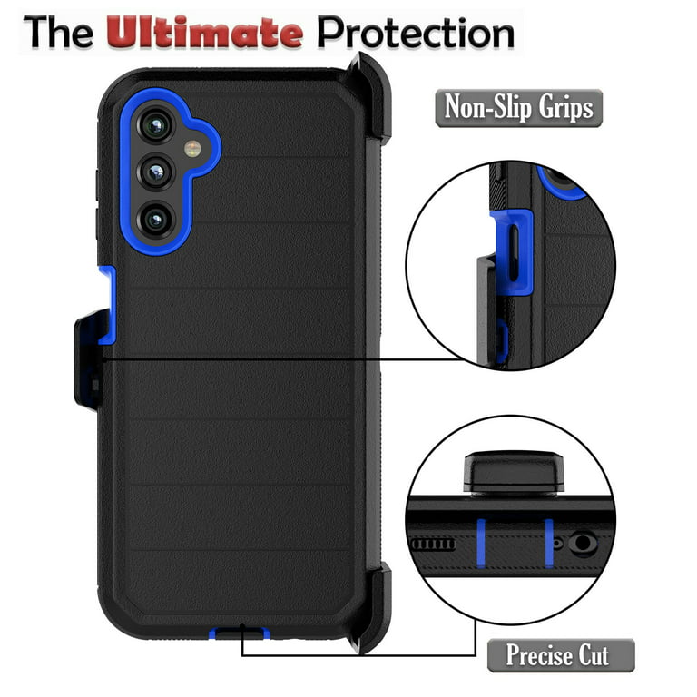 Samsung Galaxy A14 5G Case with Belt-Clip Holster ,Njjex Heavy Duty Protective Drop Protection Shockproof Cover with Screen Protector - Black + Blue