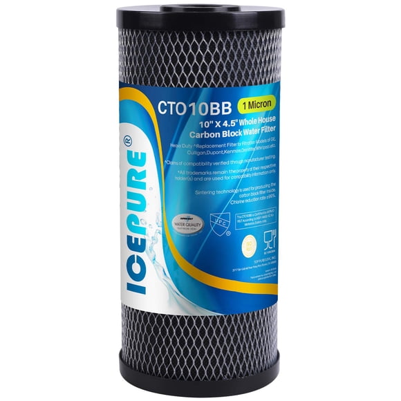 ICEPURE 10"X4.5",5 Microns Whole House Sediment Activated Carbon Water Filter Compatible with Dupont WFHDC8001,EP Series,EPM Series,CB-BB-10, GE FXHTC, GXWH40L, GXWH35F, GNWH38S, CTO10BB,1PACK