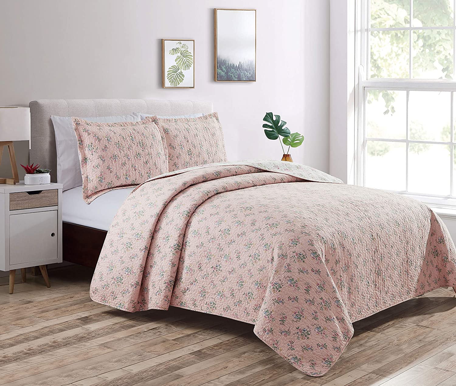 Chezmoi Collection 3Piece Floral Reversible Vintage Washed Cotton