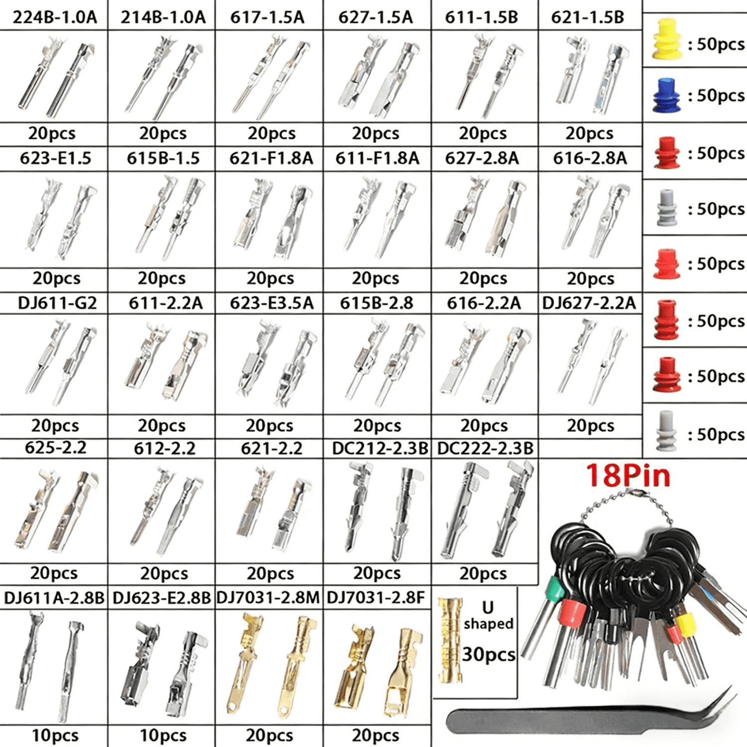 969PCS Pin Connector Kit, Car Electrical Wire Connectors Terminal Pins, 28Type 1/1.5/1.8/2.2/2.8/3.5mm Male & Female Wire Terminal Removal Tool, Non Insulated Crimp Pins for Motorcycle ATV