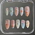 thumbnail image 2 of Women’s Press On Nails – Handmade Almond Shape with 3D Floral Design, Thick Layered Gel Acrylic, Reusable Artistic Fake Nails Set (10Pcs) (101, Short), 2 of 5