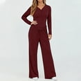 thumbnail image 4 of Kixjoy Two Piece Sets for Women Plus Size Fashion Long Sleeve Sweatsuits Athletic Warm Wide Leg Wide Leg Pant Sets Ribbed Knit Fall Outfits for Women, Wine XXL, 4 of 5