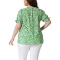 thumbnail image 2 of Blusas de verano casuales de mujer plus size con estampado floral, cuello en V, mangas cortas con volantes, 1X verde y amarillo, 2 of 7
