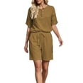 thumbnail image 6 of AHTJRT Plus Size Summer Sets for Women Cotton V Neck Short Sleeve Tops and Drawstring Shorts Casual Beachwear Vacation Travel Outfits Khaki XXL, 6 of 8
