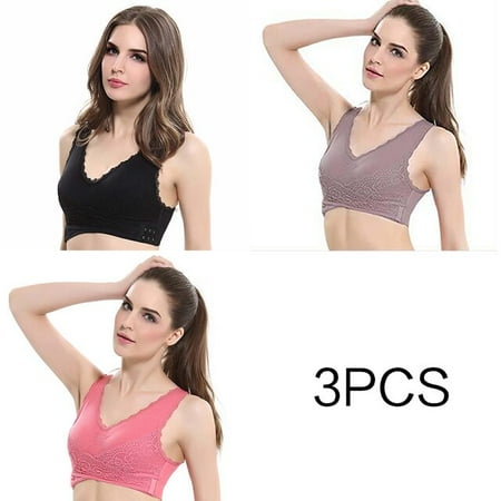

QWZNDZGR 3pcs/set Push Up Bras for Women Lace Solid Color Cross Side Buckle Wireless Plus Size Women Sleep Bra Soft Bralette Top