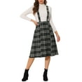 thumbnail image 2 of INSPIRE CHIC Women's Tartan Plaid Suspender Skirt Vintage High Waist A-Line Midi Overall Dress L Black, 2 of 6
