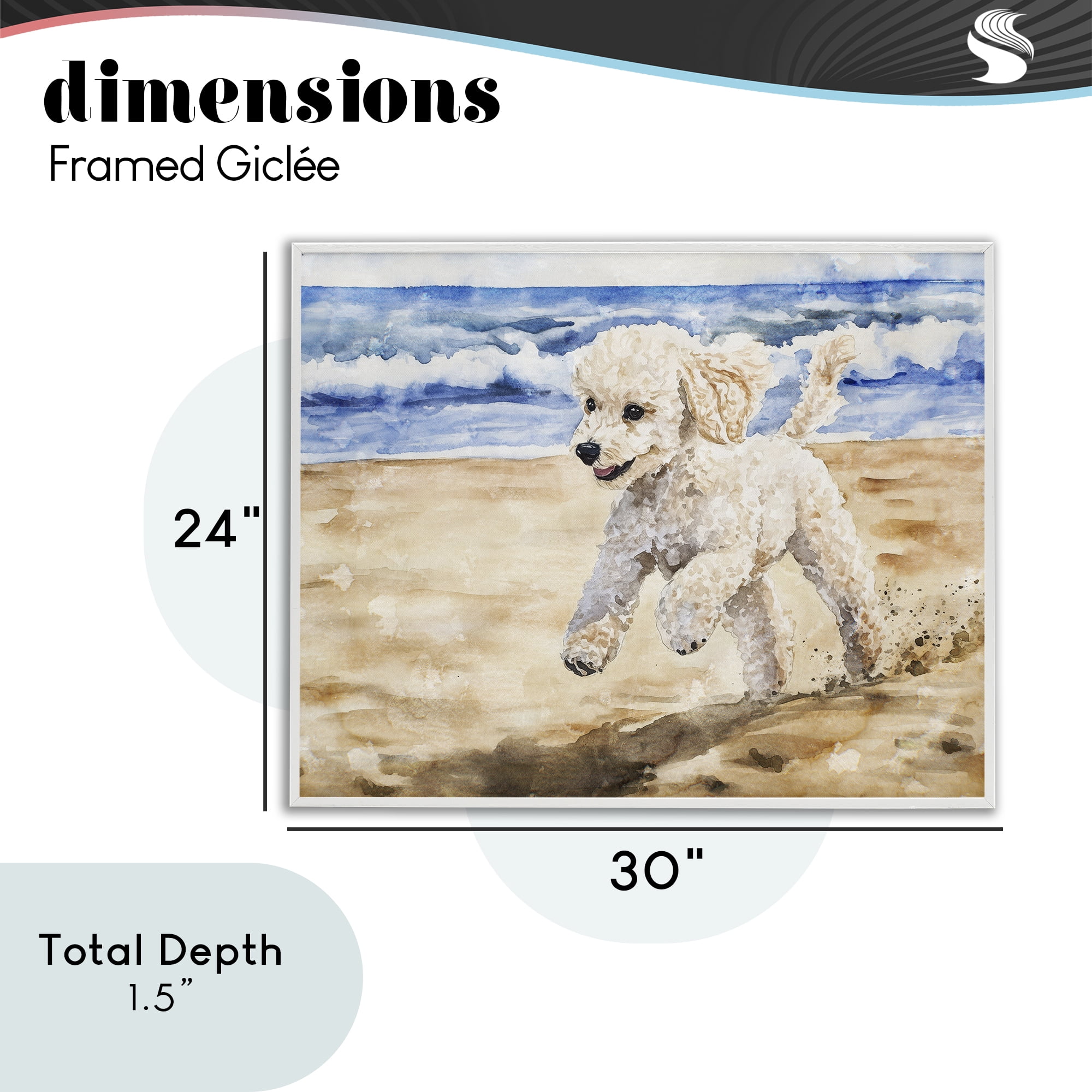 Stupell Industries Poodle's Journey on Beach White Framed Giclee Art, design by Svetlana Aleynikova