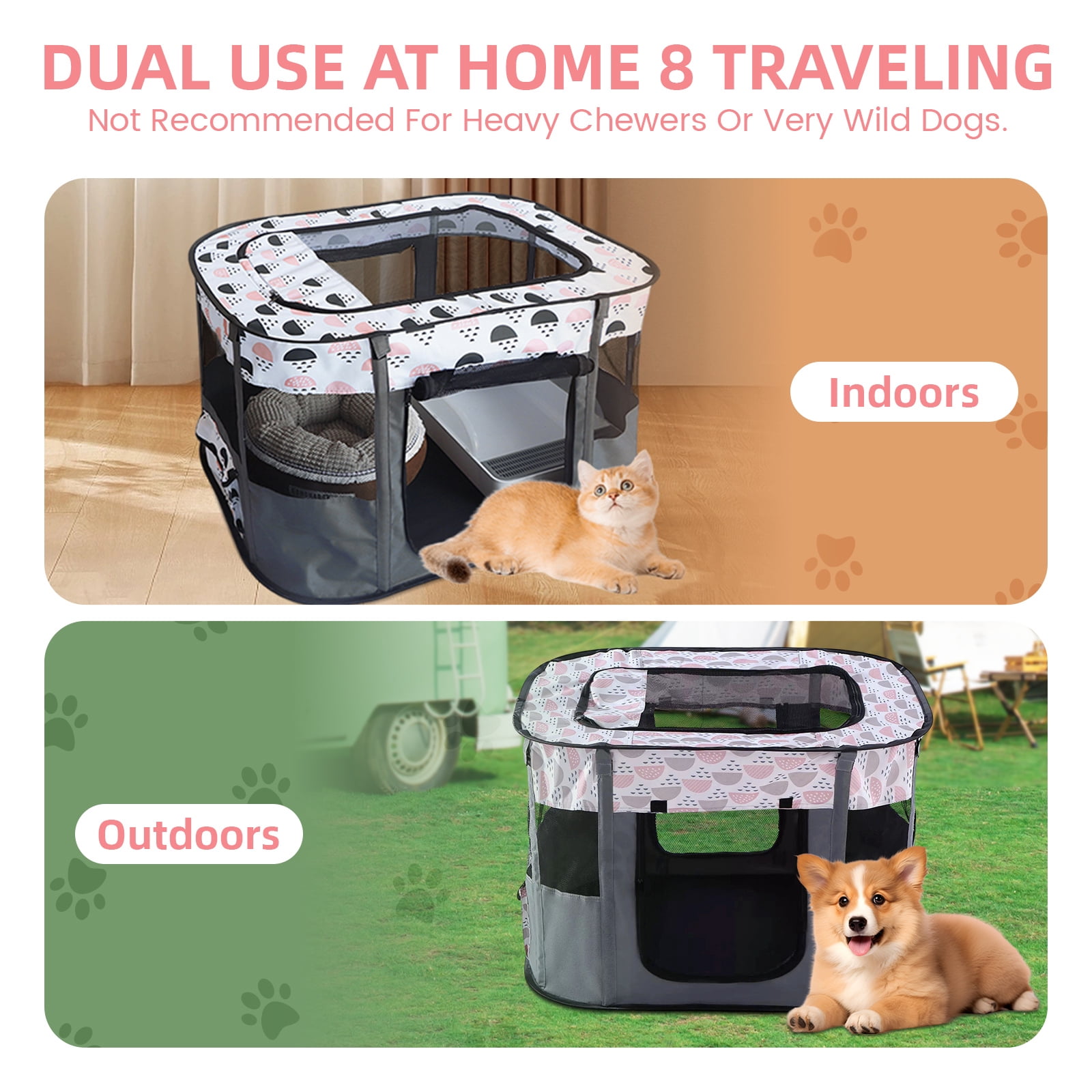 Luxvie Extra Large Pet Playpen, Foldable Dog Cat Playpens Cat Cage Exercise Kennel Tent, Dog Kennel With Removable Shade Cover, Dog Crate Indoor Outdoor Travel Camping Use, Gray