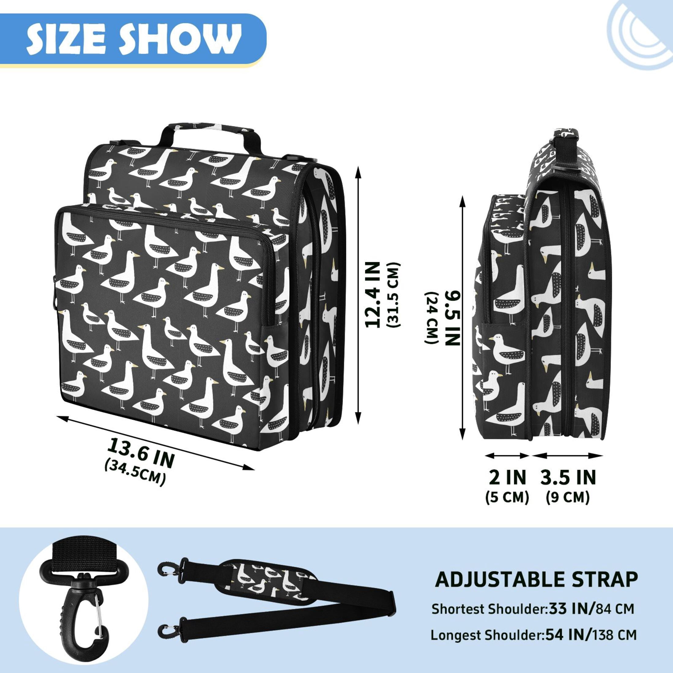 ALAZA Zipper Binder Seagull Pattern 2 inch 3 Ring 500 Sheet Capacity Trapper Keeper File Folder Organizer Bag